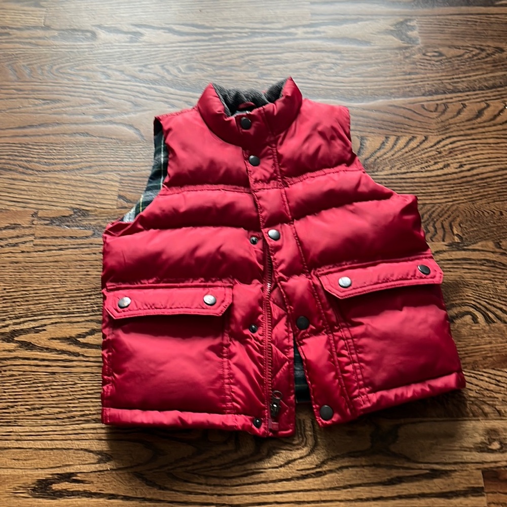 EUC puffer vest with interior plaid flannel lining